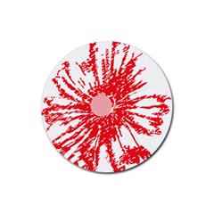 A Drawing Of A Red Flower On A White Background Rubber Round Coaster (4 Pack) by catchydesignhill