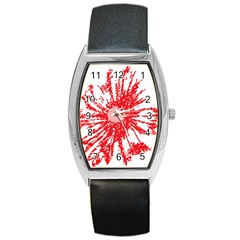 A Drawing Of A Red Flower On A White Background Barrel Style Metal Watch by catchydesignhill