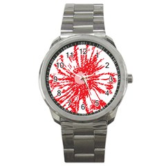 A Drawing Of A Red Flower On A White Background Sport Metal Watch by catchydesignhill