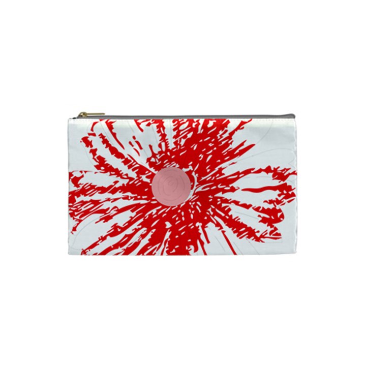 A Drawing Of A Red Flower On A White Background Cosmetic Bag (Small)