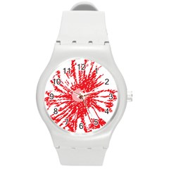 A Drawing Of A Red Flower On A White Background Round Plastic Sport Watch (m) by catchydesignhill