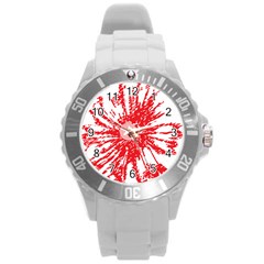 A Drawing Of A Red Flower On A White Background Round Plastic Sport Watch (l) by catchydesignhill