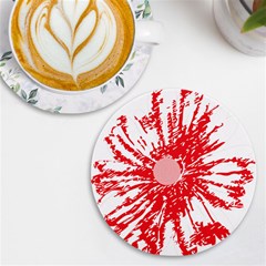 A Drawing Of A Red Flower On A White Background Uv Print Round Tile Coaster by catchydesignhill