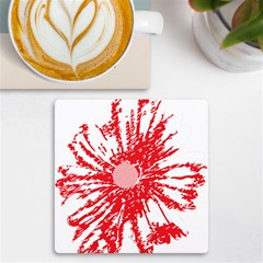 A Drawing Of A Red Flower On A White Background Uv Print Square Tile Coaster  by catchydesignhill