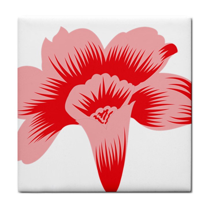 A Red Flower On A Black Background Tile Coaster