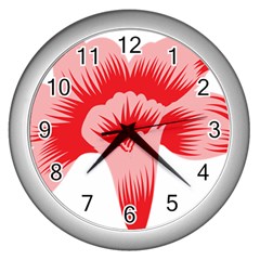 A Red Flower On A Black Background Wall Clock (silver) by catchydesignhill