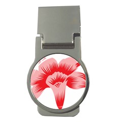 A Red Flower On A Black Background Money Clips (round)  by catchydesignhill