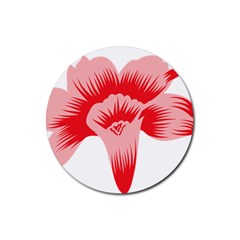 A Red Flower On A Black Background Rubber Round Coaster (4 Pack) by catchydesignhill