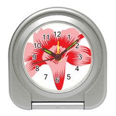 A Red Flower On A Black Background Travel Alarm Clock by catchydesignhill