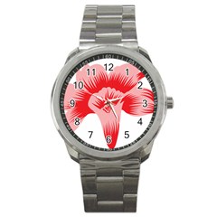 A Red Flower On A Black Background Sport Metal Watch by catchydesignhill