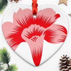 A Red Flower On A Black Background Heart Ornament (two Sides)