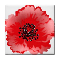 A Red Flower With A Black Center On A Black Background Tile Coaster by catchydesignhill