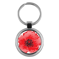 A Red Flower With A Black Center On A Black Background Key Chain (round) by catchydesignhill