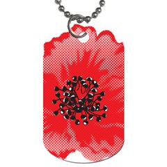 A Red Flower With A Black Center On A Black Background Dog Tag (two Sides) by catchydesignhill