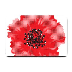 A Red Flower With A Black Center On A Black Background Small Doormat by catchydesignhill