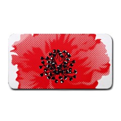 A Red Flower With A Black Center On A Black Background Medium Bar Mat by catchydesignhill