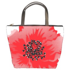 A Red Flower With A Black Center On A Black Background Bucket Bag by catchydesignhill