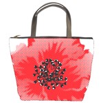 A Red Flower With A Black Center On A Black Background Bucket Bag Front