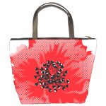 A Red Flower With A Black Center On A Black Background Bucket Bag Back