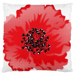 A Red Flower With A Black Center On A Black Background Large Cushion Case (one Side) by catchydesignhill