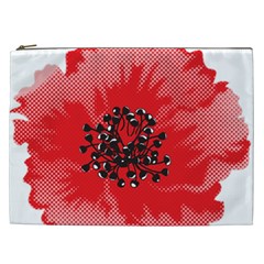 A Red Flower With A Black Center On A Black Background Cosmetic Bag (xxl) by catchydesignhill