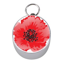 A Red Flower With A Black Center On A Black Background Mini Silver Compasses by catchydesignhill