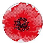 A Red Flower With A Black Center On A Black Background Round Glass Fridge Magnet (4 pack) Front