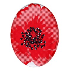 A Red Flower With A Black Center On A Black Background Oval Glass Fridge Magnet (4 Pack) by catchydesignhill