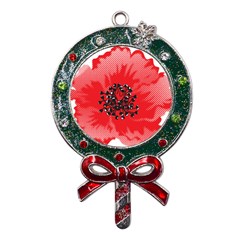 A Red Flower With A Black Center On A Black Background Metal X mas Lollipop With Crystal Ornament by catchydesignhill