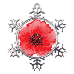 A Red Flower With A Black Center On A Black Background Metal Large Snowflake Ornament by catchydesignhill