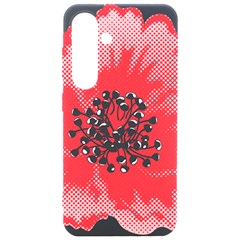 A Red Flower With A Black Center On A Black Background Samsung Galaxy S24 6 2 Inch Black Tpu Uv Case by catchydesignhill