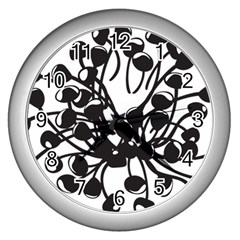 A Black And White Picture Of A Bunch Of Flowers Wall Clock (silver) by catchydesignhill