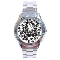 A Black And White Picture Of A Bunch Of Flowers Stainless Steel Analogue Watch by catchydesignhill