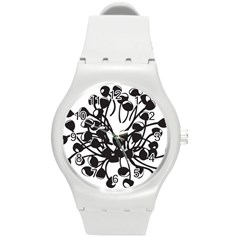 A Black And White Picture Of A Bunch Of Flowers Round Plastic Sport Watch (m) by catchydesignhill