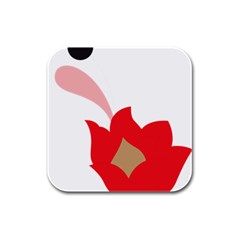 A Red Flower With A Black Background Rubber Square Coaster (4 Pack) by catchydesignhill