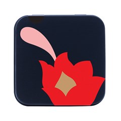 A Red Flower With A Black Background Square Metal Box (black) by catchydesignhill