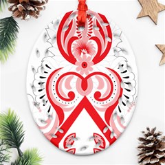 A Red And White Christmas Tree With Red Flowers Oval Filigree Ornament (two Sides)