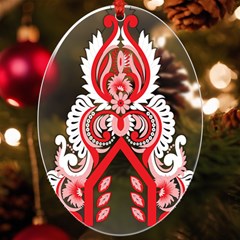 A Red And White Christmas Tree With Red Flowers Uv Print Acrylic Ornament Oval by catchydesignhill