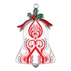 A Red And White Christmas Tree With Red Flowers Metal Holly Leaf Bell Ornament by catchydesignhill