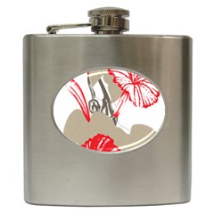 A Design Of A Red Flower On A White Background Hip Flask (6 Oz) by catchydesignhill