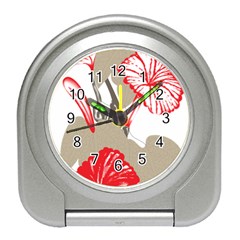 A Design Of A Red Flower On A White Background Travel Alarm Clock by catchydesignhill