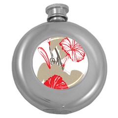 A Design Of A Red Flower On A White Background Round Hip Flask (5 Oz) by catchydesignhill