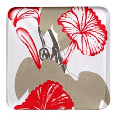 A Design Of A Red Flower On A White Background Square Glass Fridge Magnet (4 Pack) by catchydesignhill