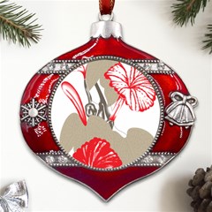 A Design Of A Red Flower On A White Background Metal Snowflake And Bell Red Ornament by catchydesignhill