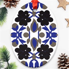 A Design Of A Blue And Black Flower Ornament (oval)