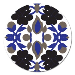 A Design Of A Blue And Black Flower Magnet 5  (round) by catchydesignhill