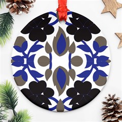 A Design Of A Blue And Black Flower Round Ornament (two Sides)