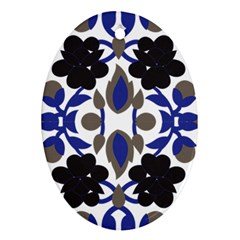 A Design Of A Blue And Black Flower Oval Ornament (two Sides)