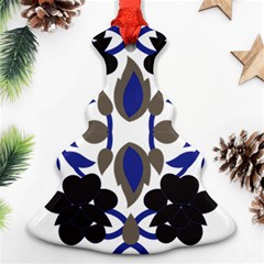 A Design Of A Blue And Black Flower Christmas Tree Ornament (two Sides)