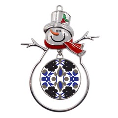 A Design Of A Blue And Black Flower Metal Snowman Ornament by catchydesignhill